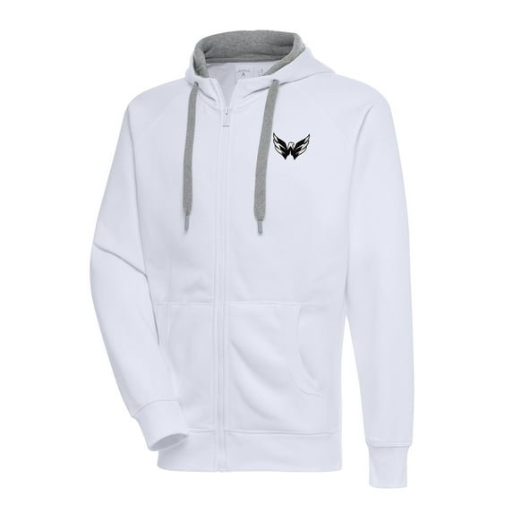 Men's Antigua White Washington Capitals Metallic Logo Victory Full-Zip Hoodie