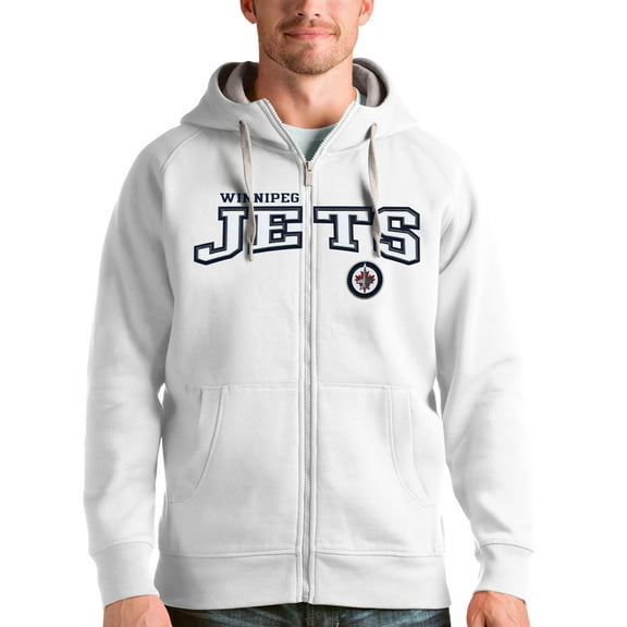 Men's Antigua White Winnipeg Jets Wordmark Victory Full-Zip Hoodie