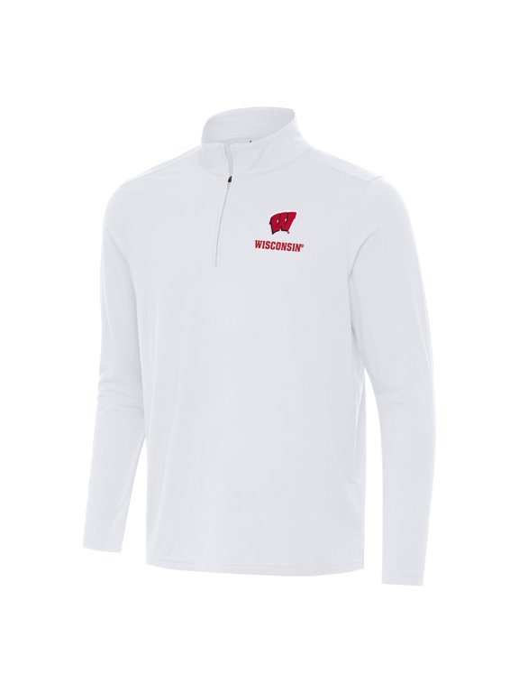 Men's Antigua White Wisconsin Badgers Intent Quarter-Zip Top