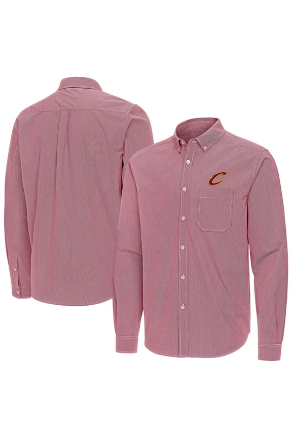 Men's Antigua Wine Cleveland Cavaliers Porter Woven Long Sleeve Button-Down Shirt