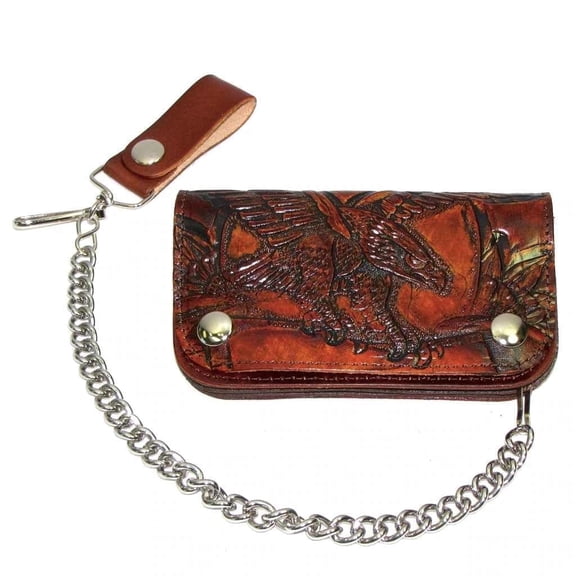 Mascorro Card Holder Men's Embossed Eagle Bi-Fold Wallet with Chain, Brown