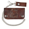thumbnail image 1 of Men's Antique Brown Leather Chain Wallet, 6inch with Embossed Deer, 1 of 3