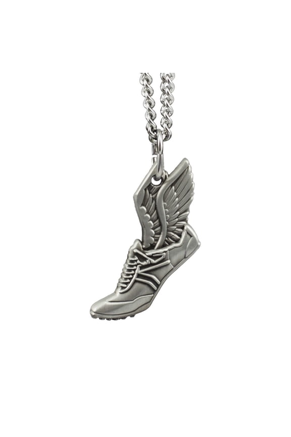 Men's Antique Finish Winged Shoe Necklace-Phil 4:13 by Shields of Strength