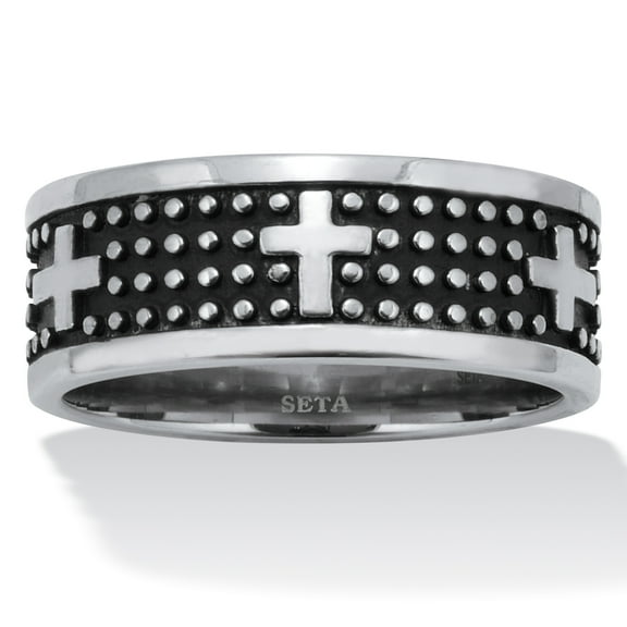 Men's Antiqued Stainless Steel Cross Ring