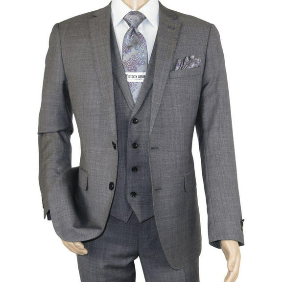Men's Apollo King 3 piece Vested Business Suit Vested SL203 Gray Textured