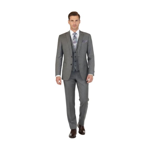 Men's Apollo King 3 piece Vested Business Suit Vested SL203 Gray Textured