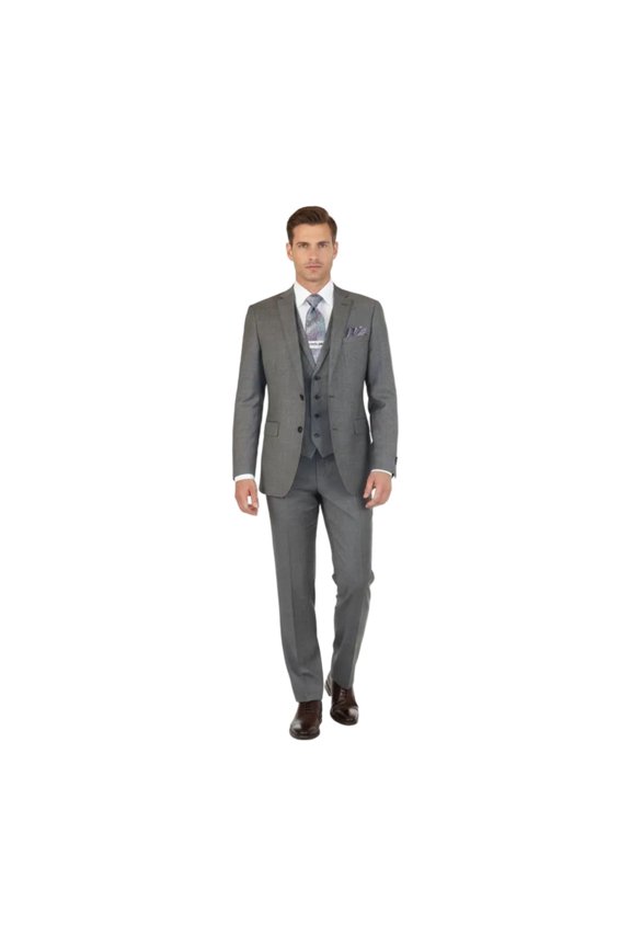 Men's Apollo King 3 piece Vested Business Suit Vested SL203 Gray Textured