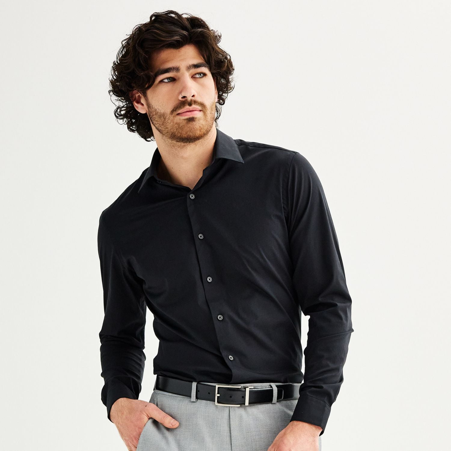 Men s Apt. 9 Premier Flex Extra Slim Fit Wrinkle Resistant Dress Shirt Color Black Size L 32 33