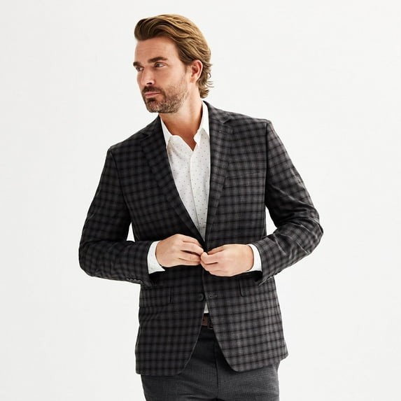 Men's Apt. 9® Premier Flex Slim-Fit Essential Sport Coat Color: Black Plaid Size: 46 REG