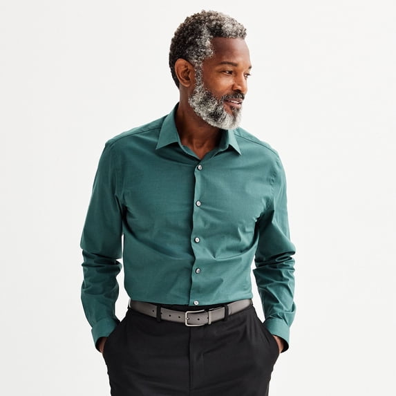 Men's Apt. 9® Premier Flex Slim-Fit Wrinkle Resistant Dress Shirt Color: Green Minicheck Size: L-34/35