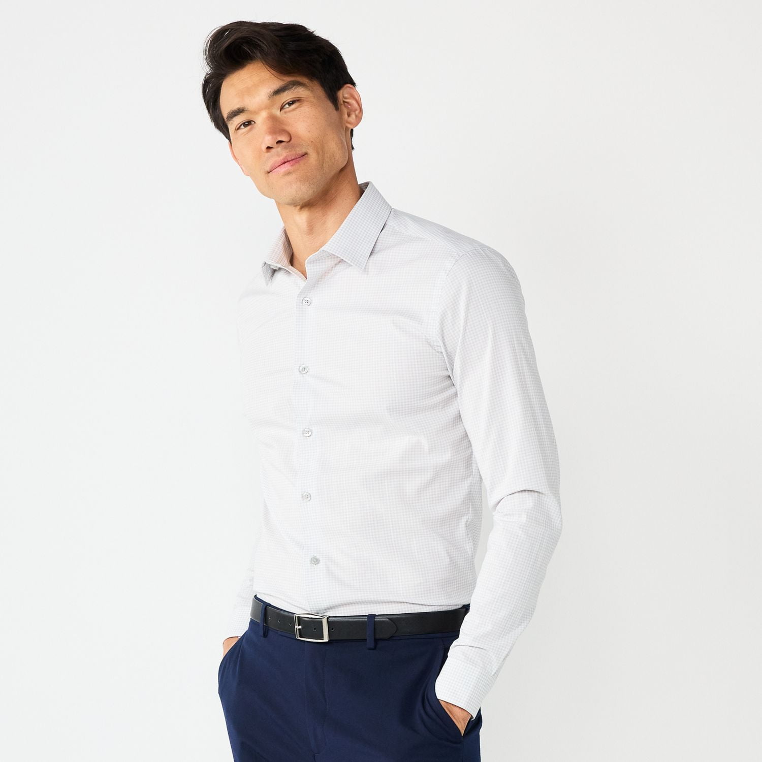 Men's Apt. 9 Premier Flex Slim-Fit Wrinkle Resistant Dress Shirt Color:  White Grid Size: L-32/33 - Walmart.com