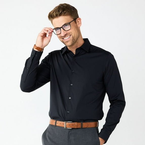 Men's Apt. 9® Premier Flex Solid Regular-Fit Wrinkle Resistant Dress Shirt Color: Black Size: L-34/35