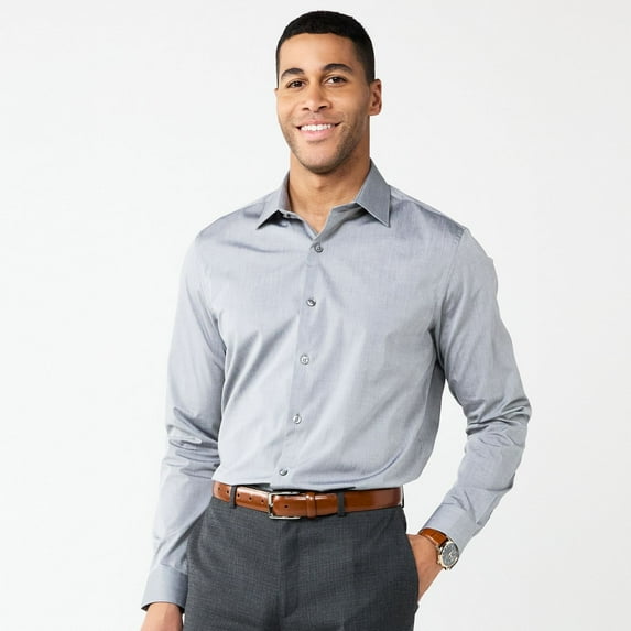 Men's Apt. 9® Premier Flex Solid Regular-Fit Wrinkle Resistant Dress Shirt Color: Steel Size: M-34/35