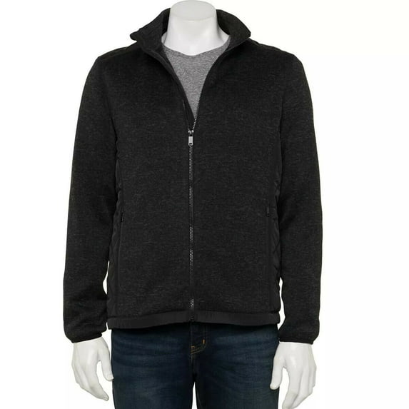 Men's Apt. 9® Sherpa-Lined Mock Neck Marled Sweater Fleece Jacket B4HP (Regular,2XL,Mineral Black)