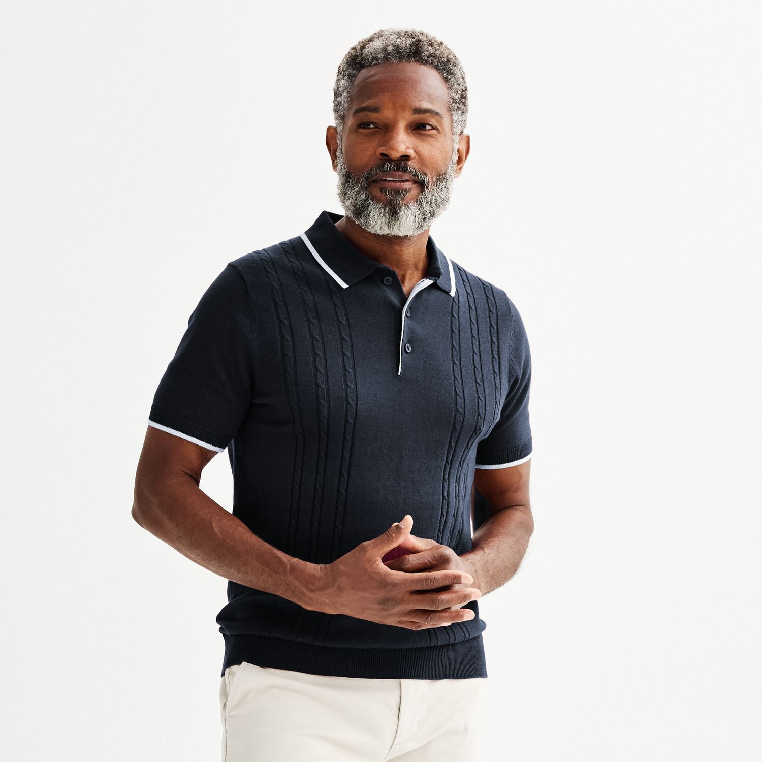 Men's Apt. 9® Short Sleeve Cable Knit Sweater Polo Shirt Color