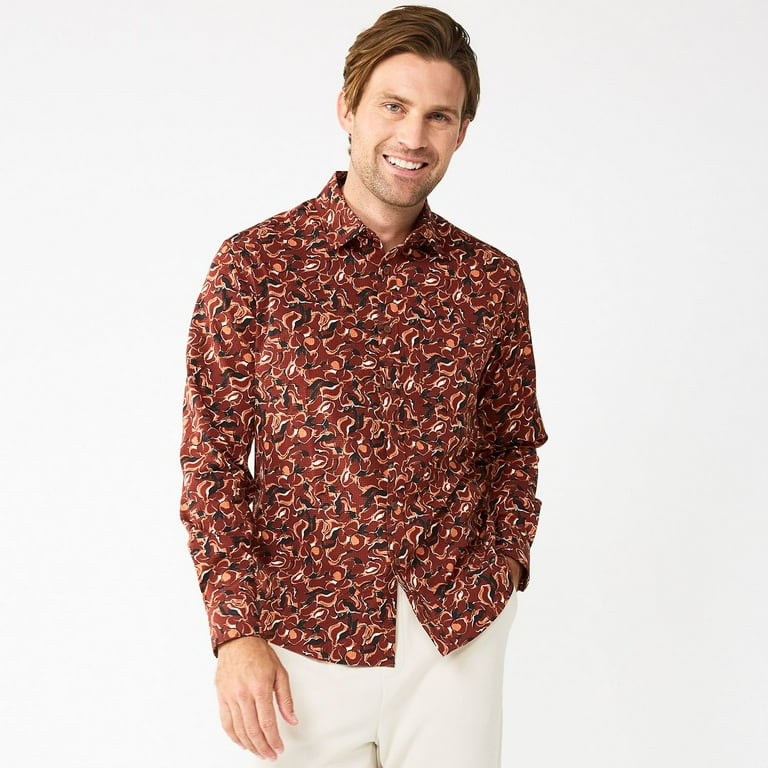 Men's Apt. 9 Slim Untucked-Fit Performance Button-Down Shirt Color:  Abstract Floral Size: L SLIM