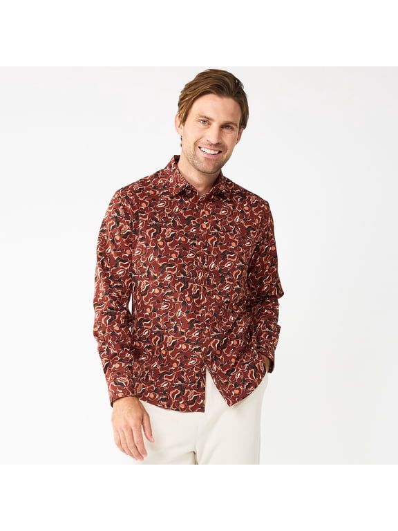Men's Apt. 9® Slim Untucked-Fit Performance Button-Down Shirt Color: Abstract Floral Size: S SLIM