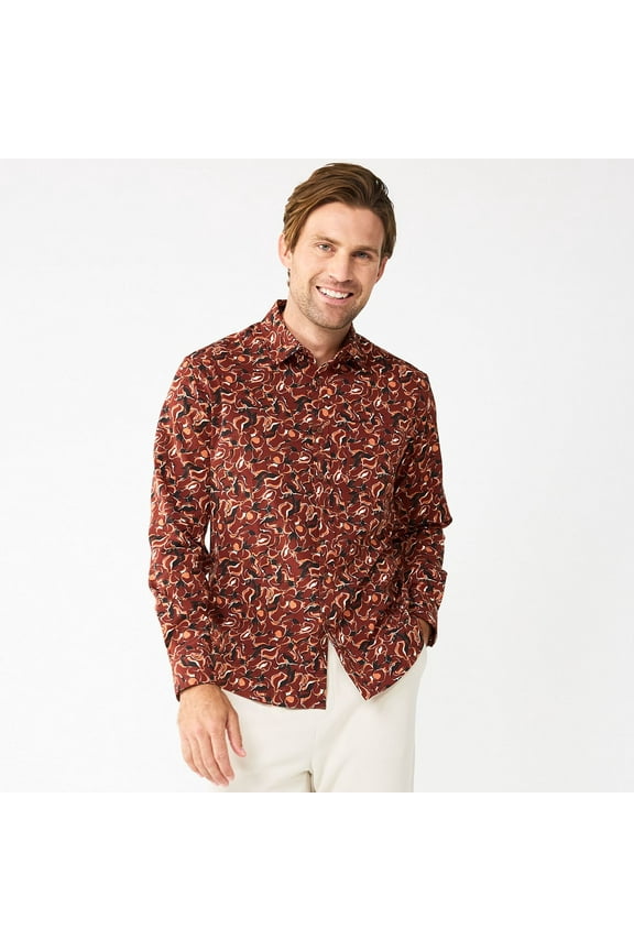 Men's Apt. 9® Slim Untucked-Fit Performance Button-Down Shirt Color: Abstract Floral Size: S SLIM