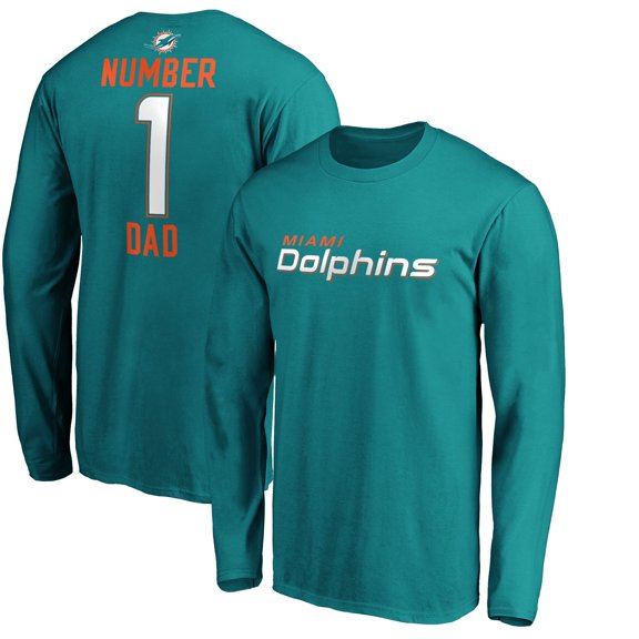 Men's Aqua Miami Dolphins #1 Dad Long Sleeve Team Logo T-Shirt
