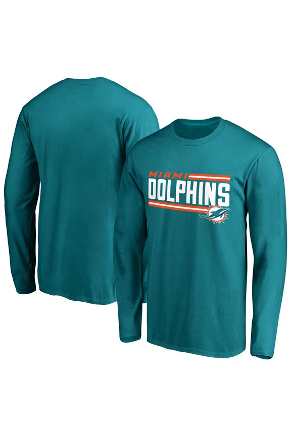 Men's Aqua Miami Dolphins Iconic Collection On Side Stripe Long Sleeve T-Shirt