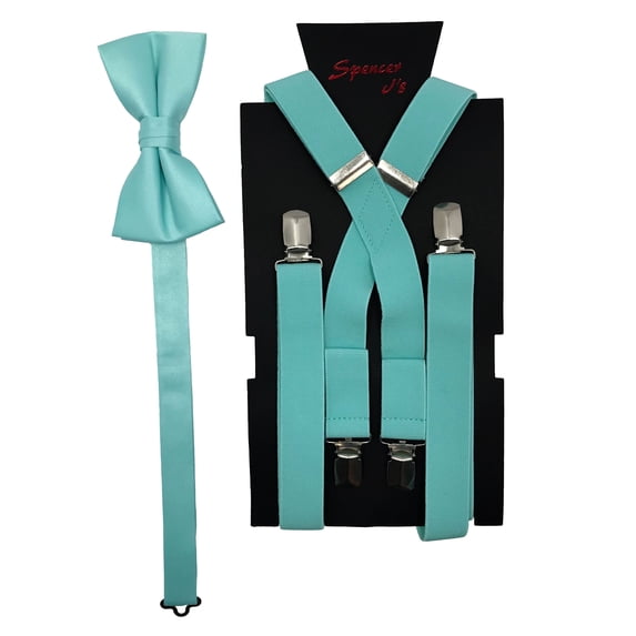 Men’s Aquamarine Suspender and Matching Bow Tie by Spencer J’s Signature Satin Collection