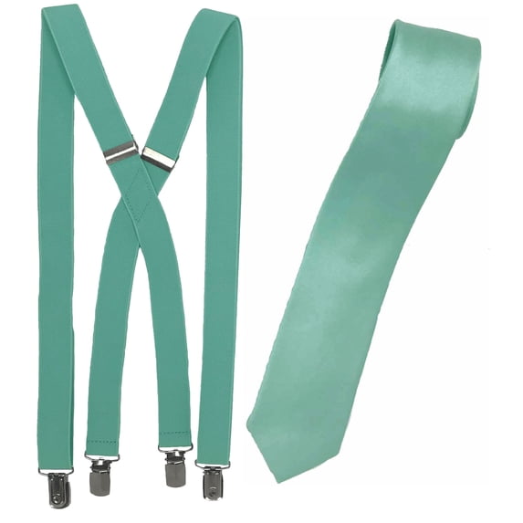Men’s Aquamarine Suspenders & Satin Skinny Tie Collection by Spencer J’s