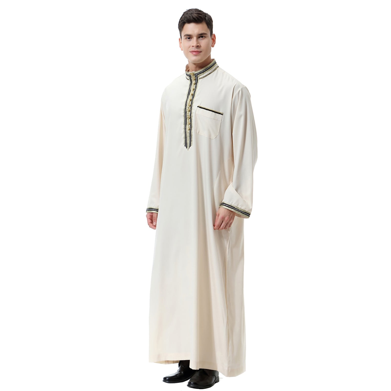 Men's Arab Middle Applique Stand Collar Robe Lace Robe Long Do Women