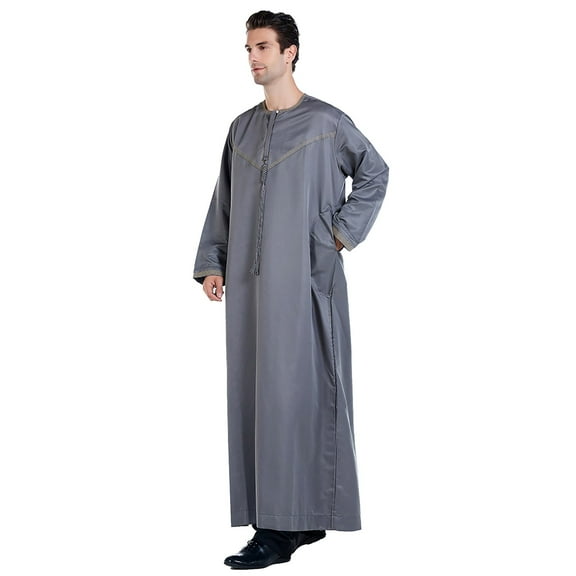 Men's Arab Middle Solid Color Stand Collar Robe