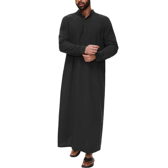 Men's Arabic Style Long Robe - Button Pocket/Side Slit - Polyester Cotton - Daily/Work - Size S-XXXL