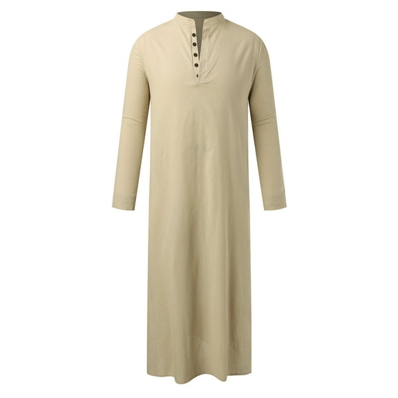 Men's Arabic Style Long Sleeve Button Down Robe with Side Slits and Chest Pocket