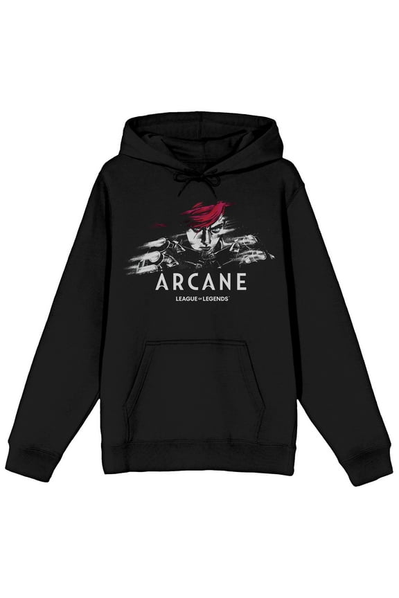 Arcane Vi in Black and White Logo text on Black Adult Hoodie-4XL