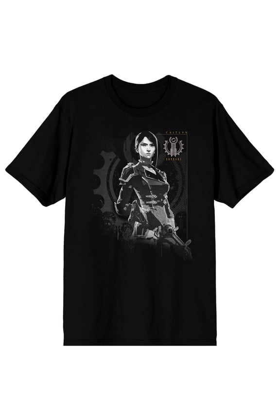 Arcane Caitlyn Graphic Expert Marksman Crosshair Logo on Black Short Sleeve Adult T-Shirt-3XL