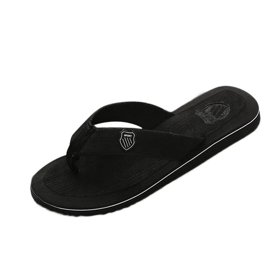 Men's Arch Support Flip Flops with Soft Cushion Non Slip Comfortable Summer Beach Slip on Shoes Walking Thong Sandals Black Size 8.5