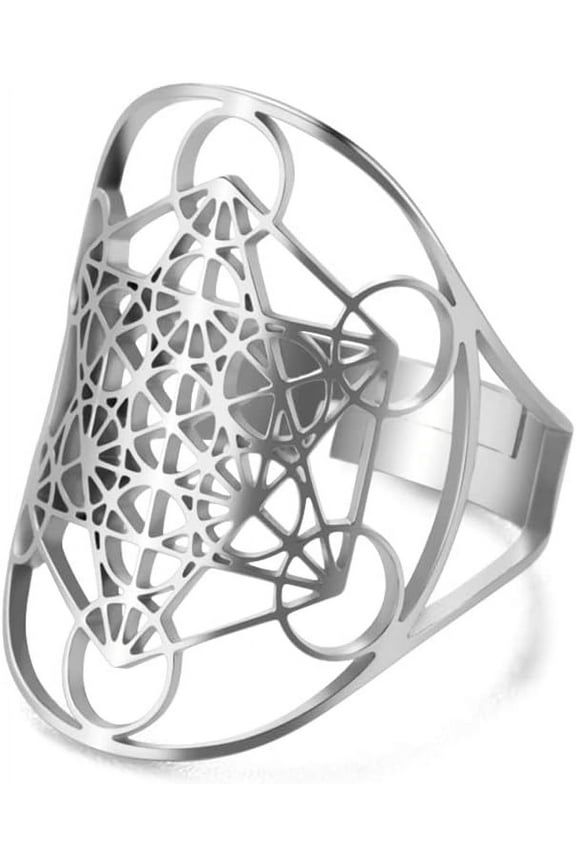 Men's Archangel Metatron Ring Adjustable Six-Manifold Metatron's Cube Symbol Sacred Geometric Protection Amulet Women's Statement Ring