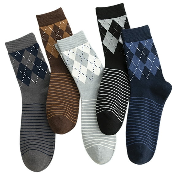 Men's Argyle Dress Socks Business Casual Patterned Cotton Crew Sock Lightweight Soft Comfort, Medium 7-10.5, 5 Pairs