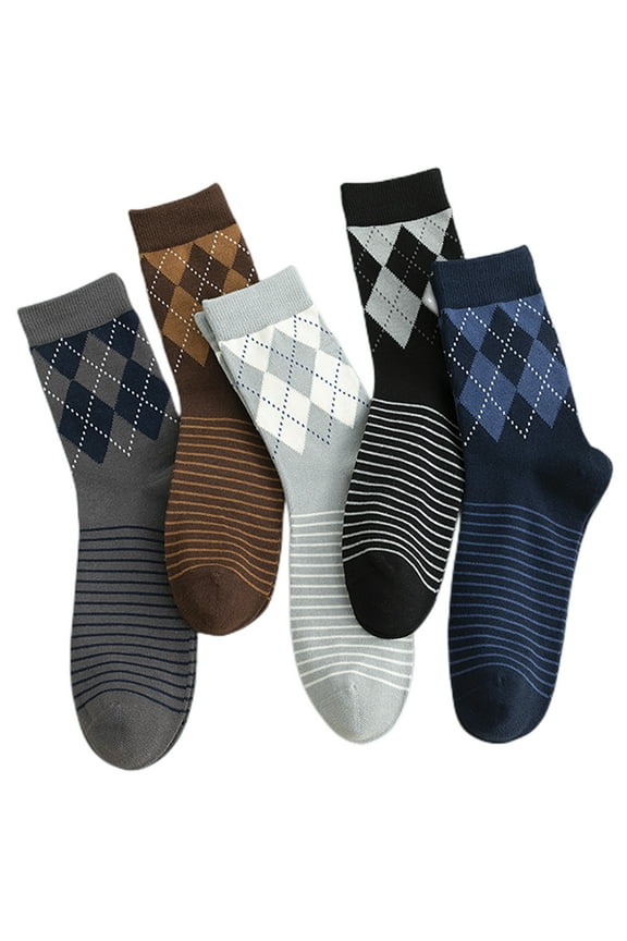 Men's Argyle Dress Socks Business Casual Patterned Cotton Crew Sock Lightweight Soft Comfort, Medium 7-10.5, 5 Pairs