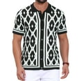 thumbnail image 1 of Men's Argyle Polo Shirt Casual Short Sleeve Plaid Knitted Shirts 2XL Black, 1 of 6