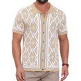 thumbnail image 1 of Men's Argyle Polo Shirt Casual Short Sleeve Plaid Knitted Shirts XL Khaki, 1 of 6