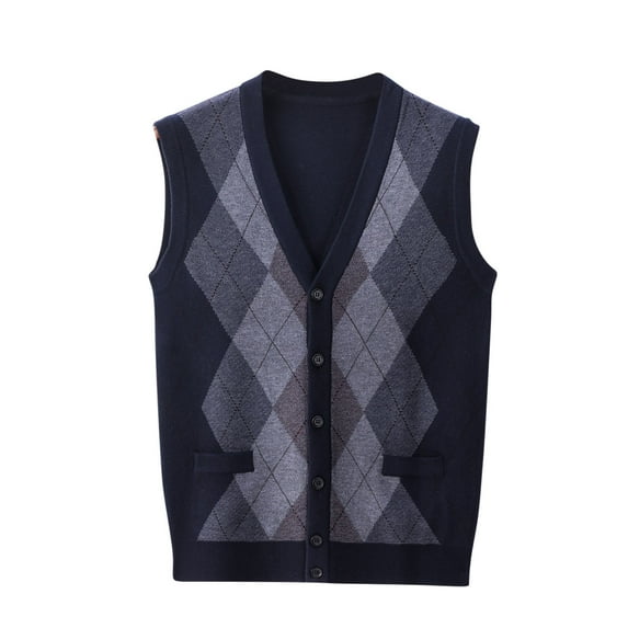 Men's Argyle Sweater Vest V Neck Button Down Sleeveless Cable Knit Cardigan Vest Casual Lightweight Slim Fit Soft Comfy Knitwear