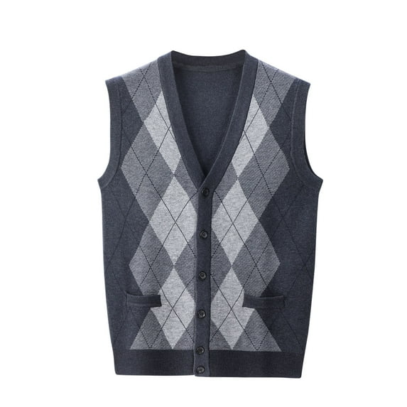 Men's Argyle Sweater Vest V Neck Button Down Sleeveless Cable Knit Cardigan Vest Casual Lightweight Slim Fit Soft Comfy Knitwear