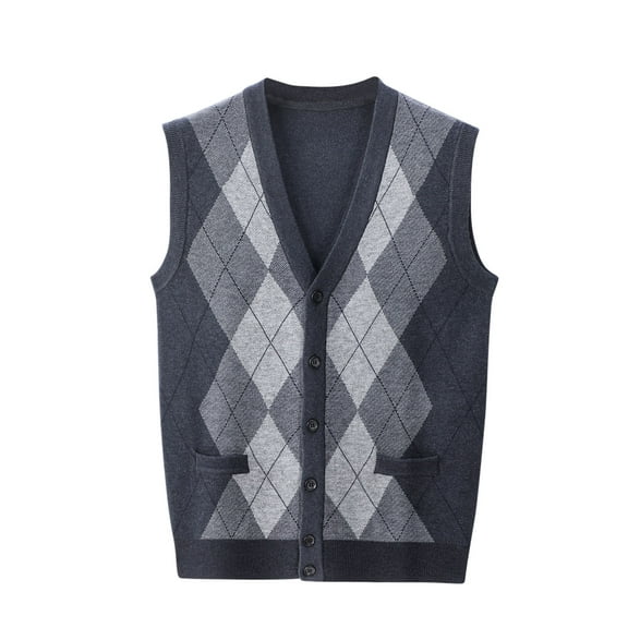 Men's Argyle Sweater Vest V Neck Button Down Sleeveless Cable Knit Cardigan Vest Casual Lightweight Slim Fit Soft Comfy Knitwear
