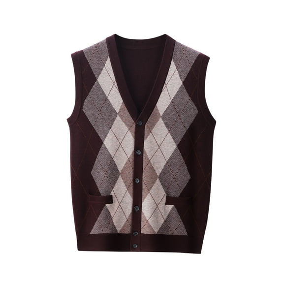 Men's Argyle Sweater Vest V Neck Button Down Sleeveless Cable Knit Cardigan Vest Casual Lightweight Slim Fit Soft Comfy Knitwear