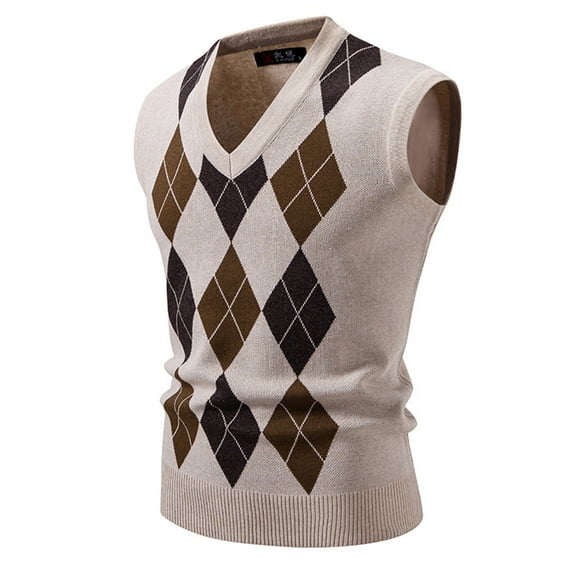 Men's Argyle Sweater Vest - V Neck Sleeveless Casual Slim Fit Pullover Knitwear Waistcoat