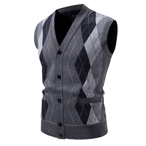 Men's Argyle Sweater Vest - Vintage Preppy Style Button Down V Neck Sleeveless Casual Slim Fit Knitted Cardigan Vest