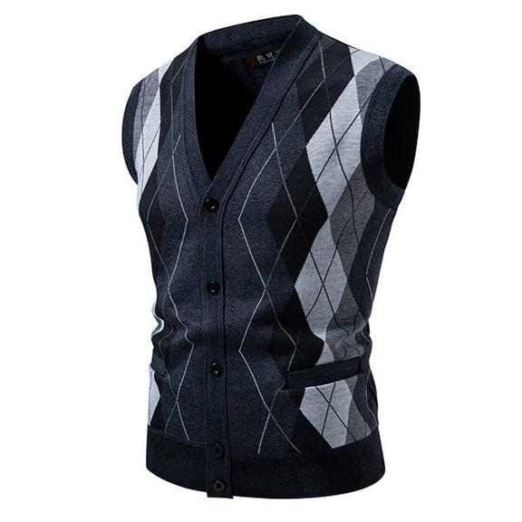 Men's Argyle Sweater Vest - Vintage Preppy Style Button Down V Neck Sleeveless Casual Slim Fit Knitted Cardigan Vest