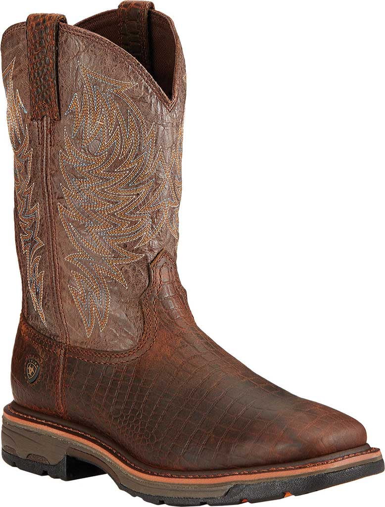 Men's Ariat Workhog Wide Square Toe Cowboy Boot Brown Croco Print