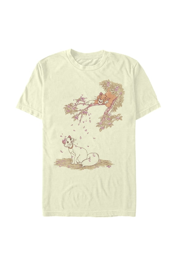 Men's Aristocats Duchess and O'Malley Raining Petals Graphic Tee Beige Large