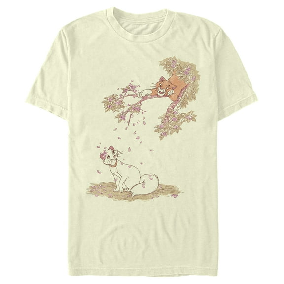 Men's Aristocats Duchess and O'Malley Raining Petals  Graphic Tee Beige X Large