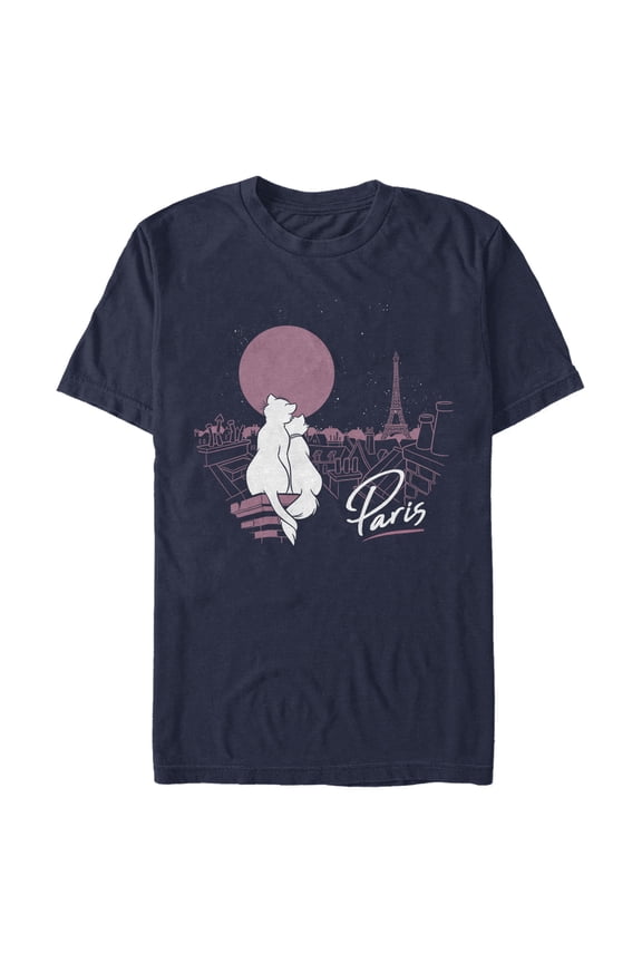 Men's Aristocats Duchess and Thomas Love in Paris Graphic Tee Navy Blue Small