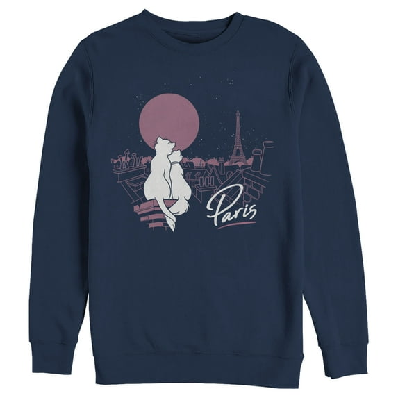 Men's Aristocats Duchess and Thomas Love in Paris Sweatshirt Navy Blue Large